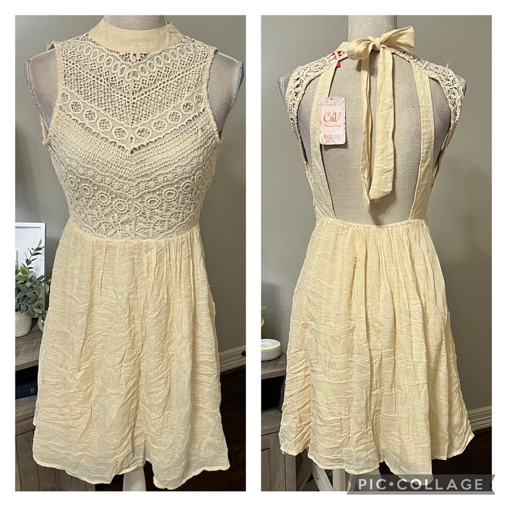 NWT Chelsea & Violet Cream Lightweight Open Back Boho Dress Sz XS